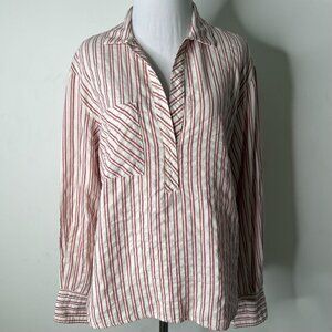 Xírena Women's White Red Striped Collared Long Sleeve Cotton Blouse Size Small
